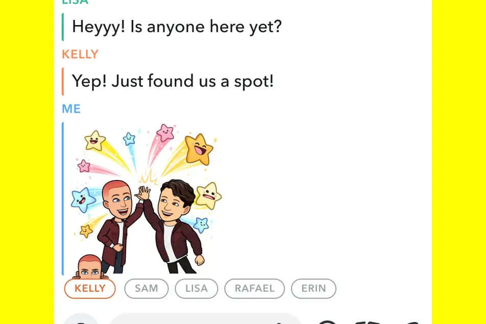 A Snapchat chat screen with a list of friends